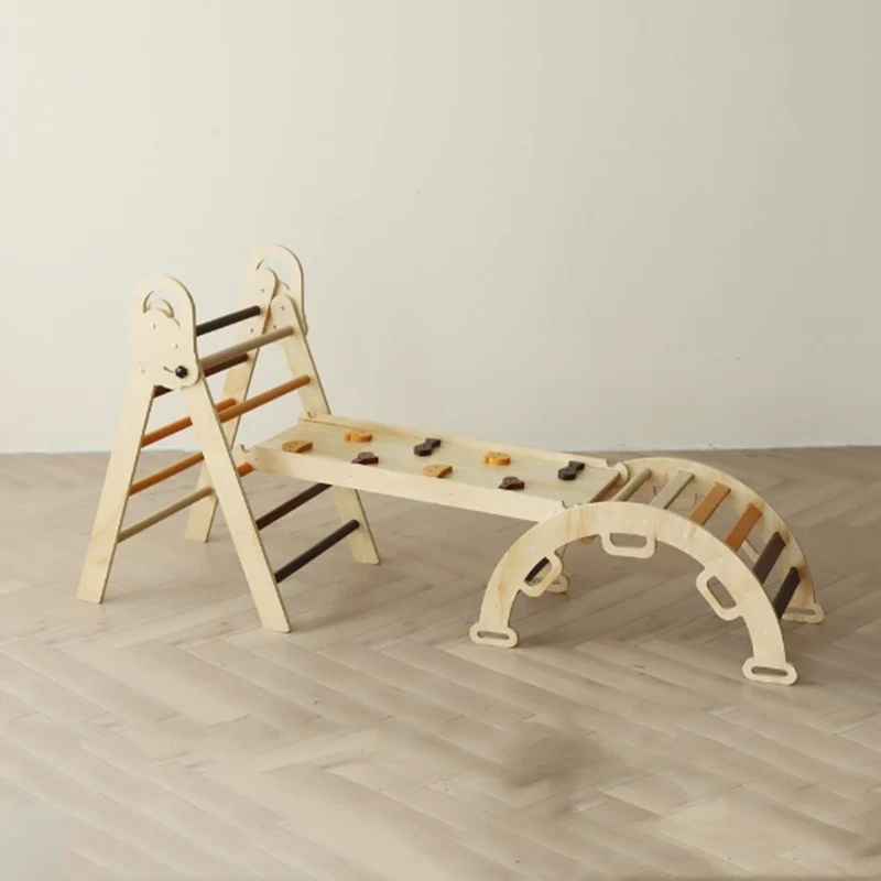 Montessori Kletterset aus Holz – Klappbares Dreieck, Rutsche & Bogen