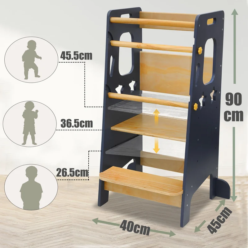 Lernturm Kinder Holz höhenverstellbar – Montessori Learning Tower Küche stabil & sicher