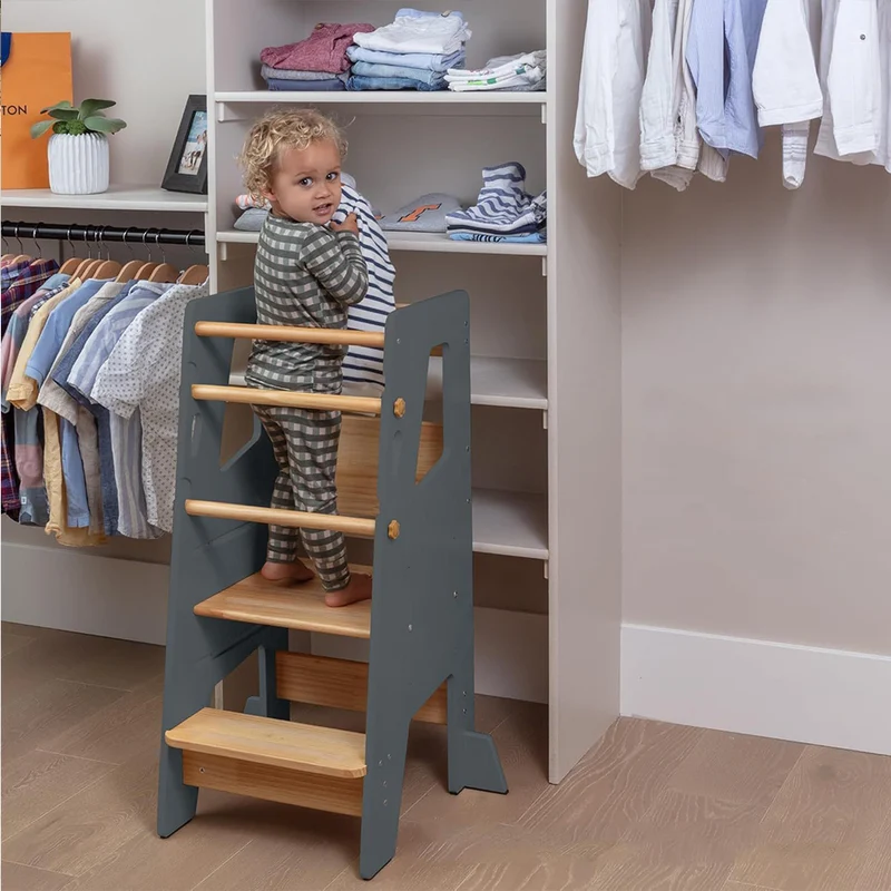 Lernturm Kinder Holz höhenverstellbar – Montessori Learning Tower Küche stabil & sicher