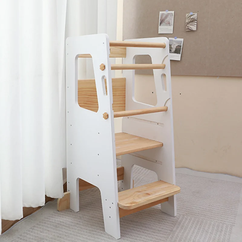 Montessori Lernturm Massivholz Klassik – Weiß oder Grau