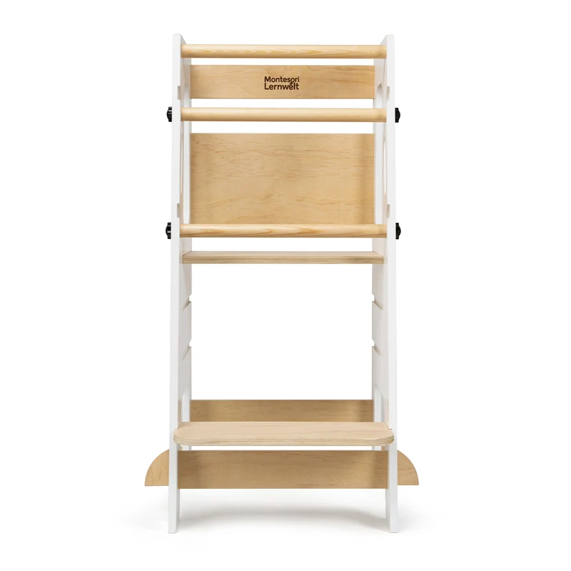 Montessori Lernturm Massivholz Klassik – Weiß oder Grau