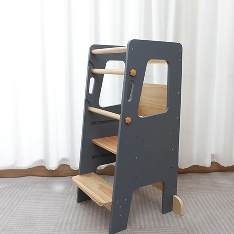 Montessori Lernturm Massivholz Klassik – Grau