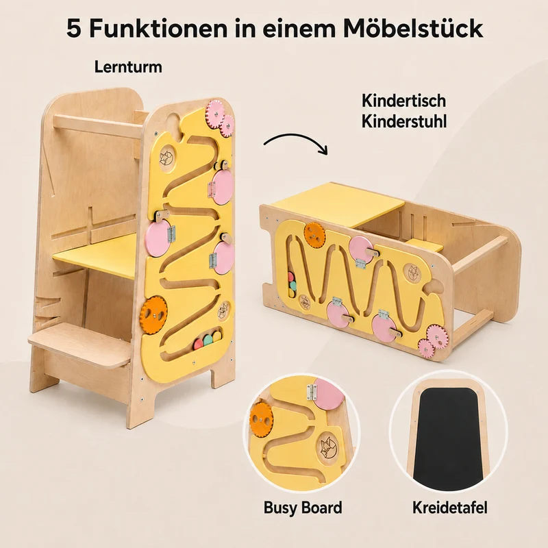 Montessori 5-in-1 Lernturm & Busy Board Station