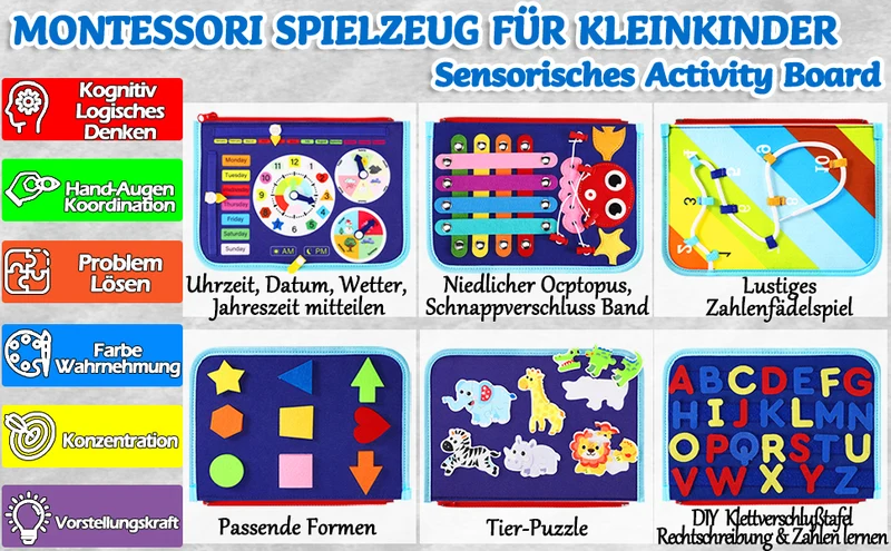 Montessori Busy Board/Quiet Book 8-seitig – Dinosaurier