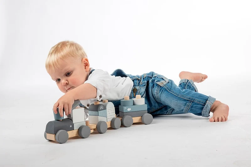 Label Label - Train empilable en bois - Bleu 👶1 an+