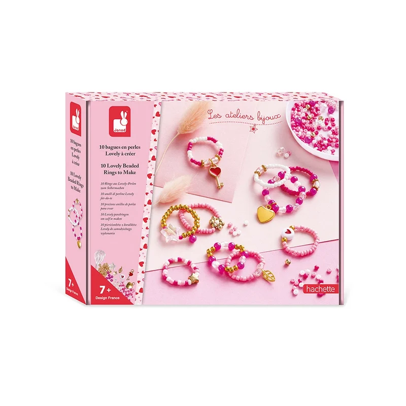 Janod - 10 bagues en perle à créer - Lovely - 5 ans+