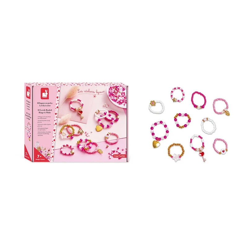 Janod - 10 bagues en perle à créer - Lovely - 5 ans+