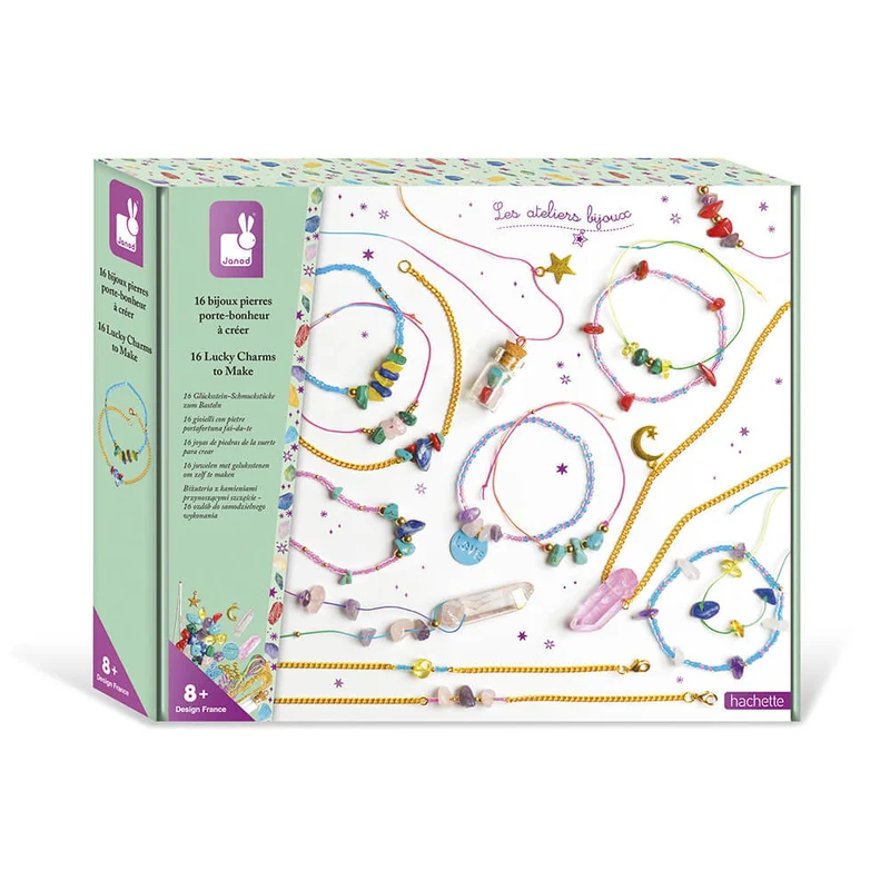 Janod - 16 Bijoux pierres Porte-bonheur à créer - kit créatif - 6 ans+