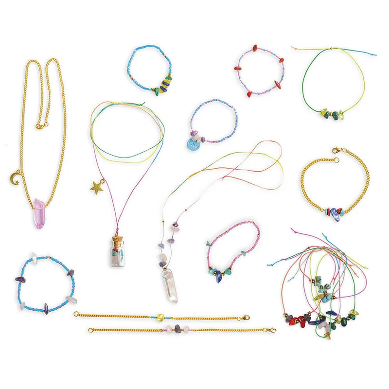 Janod - 16 Bijoux pierres Porte-bonheur à créer - kit créatif - 6 ans+