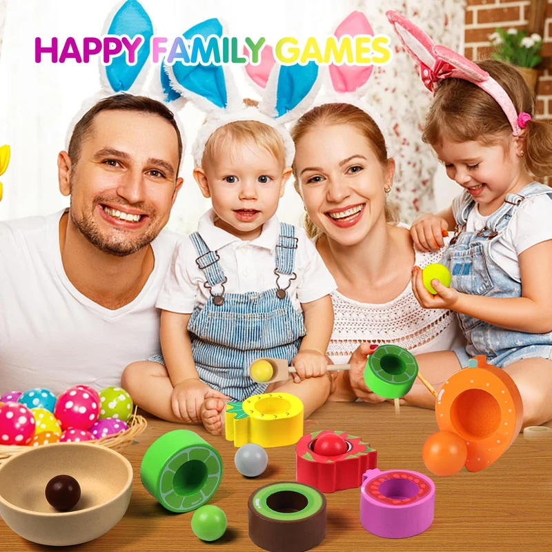 Früchte-Sortierspiel aus Holz – Becher, Kugeln & Löffel