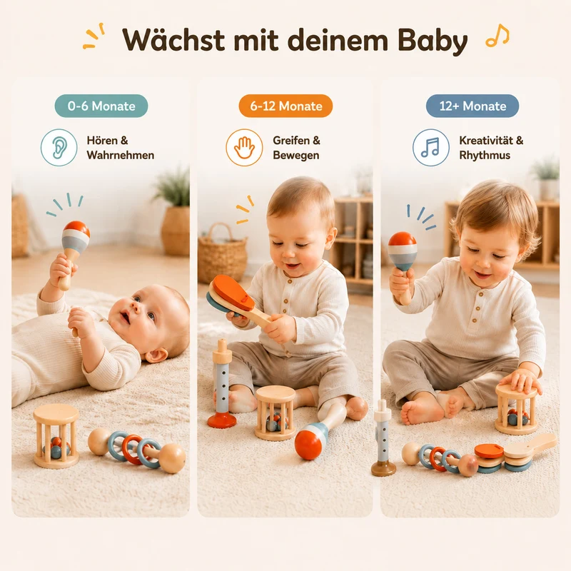 Montessori Musikspielzeug aus Holz – 5-teiliges Instrumente-Set