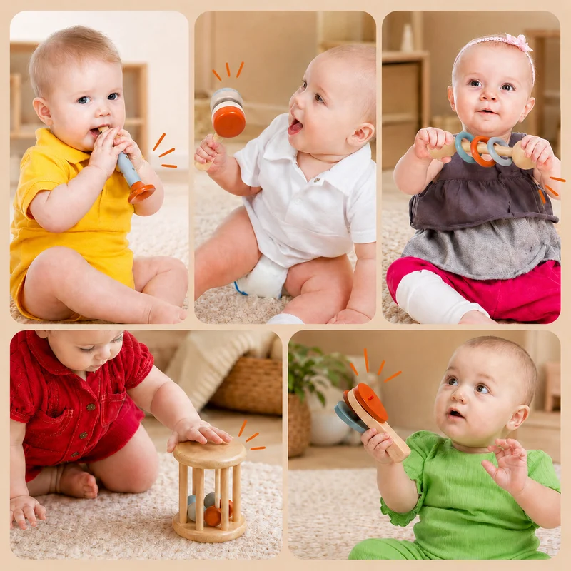 Montessori Musikspielzeug aus Holz – 5-teiliges Instrumente-Set