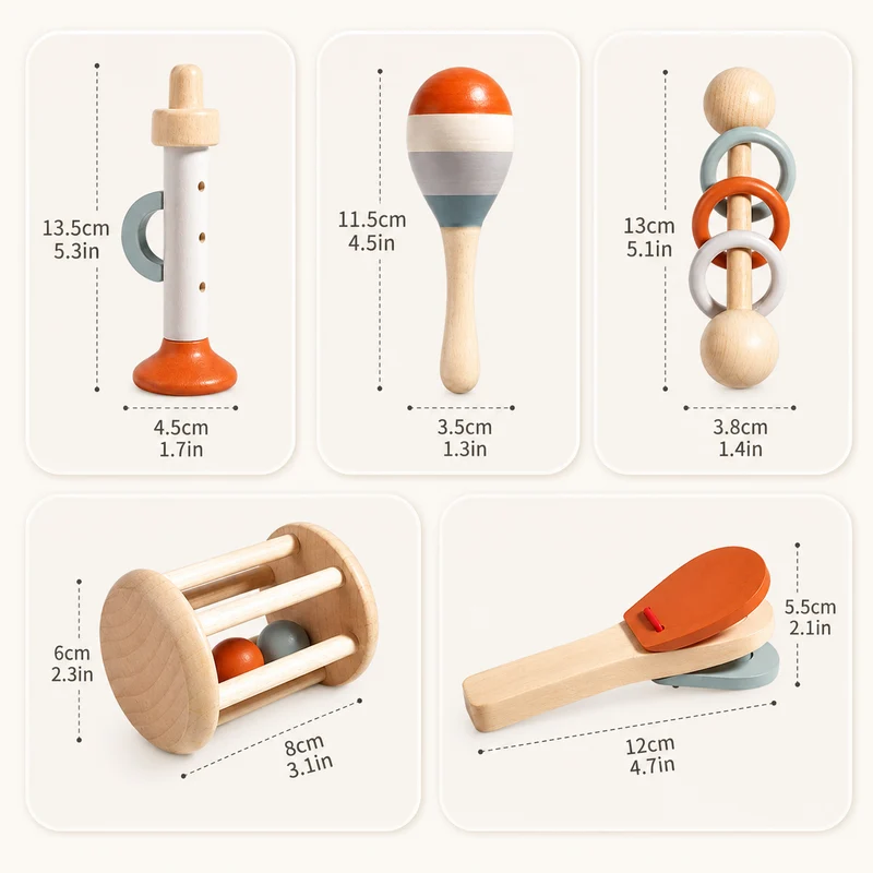 Montessori Musikspielzeug aus Holz – 5-teiliges Instrumente-Set