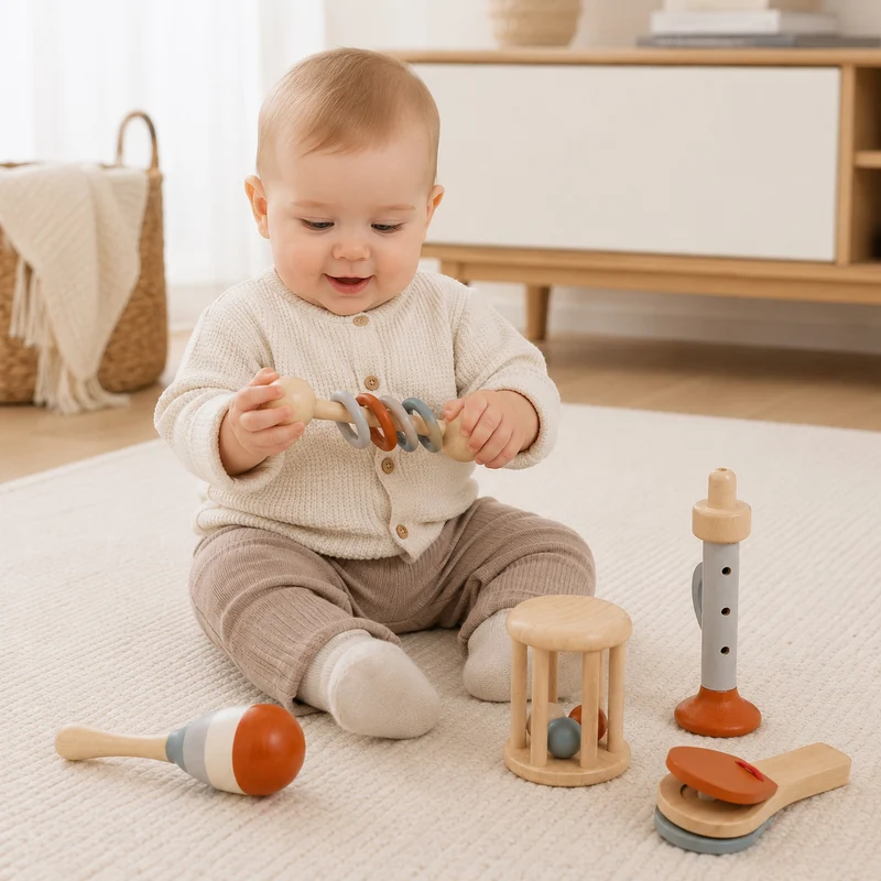 Montessori Musikspielzeug aus Holz – 5-teiliges Instrumente-Set