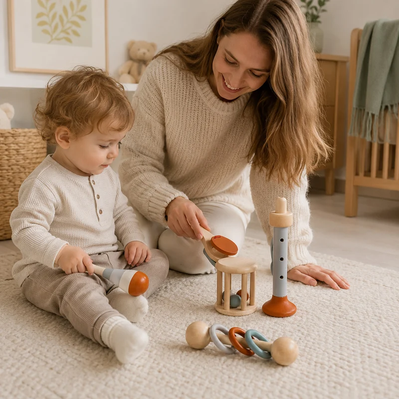 Montessori Musikspielzeug aus Holz – 5-teiliges Instrumente-Set