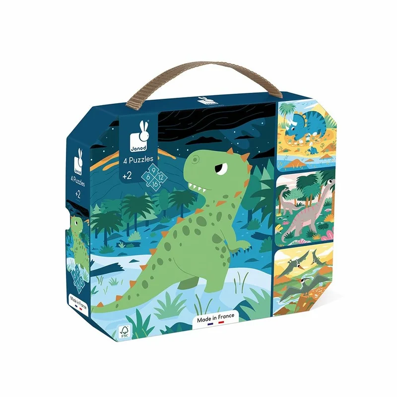 Janod - 4 Puzzles évolutifs dinosaures - 6 à 16 pièces - 2 ans+