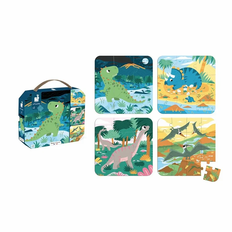 Janod - 4 Puzzles évolutifs dinosaures - 6 à 16 pièces - 2 ans+