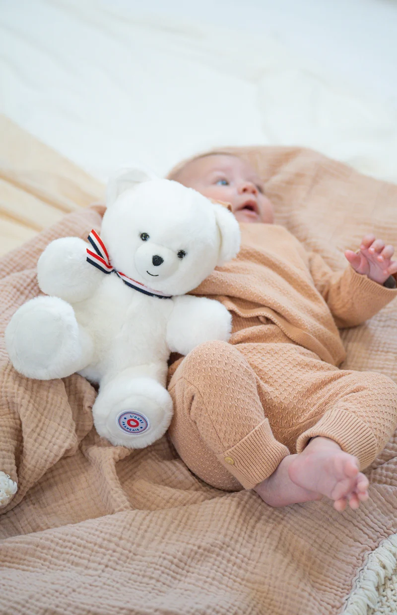 Doudou et compagnie - Ours en Peluche Articulé Français - 25 cm - Blanc naissance+ 👶Naissance+