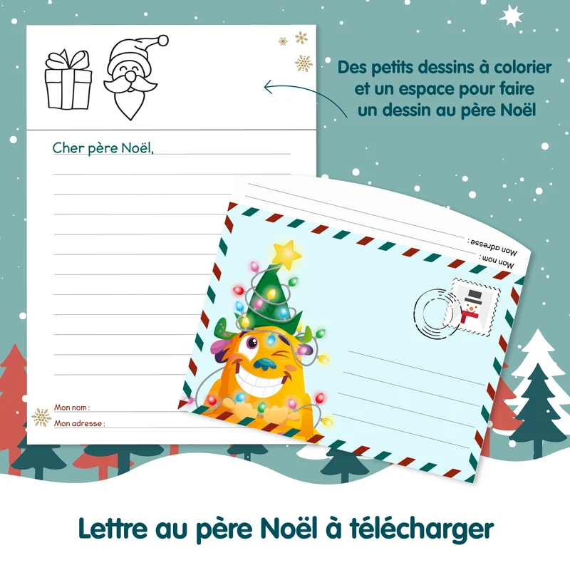 Modèle de lettre au père Noël et enveloppe à découper - Noël 2025