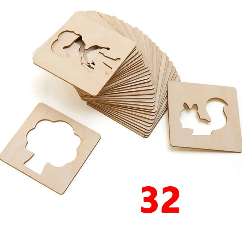 Pochoirs en Bois Montessori pour Enfants - Lot de 20 à 60 Pièces
