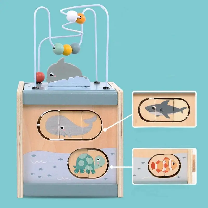Cube d'Activité en Bois Montessori 5 en 1 - Jouet d'Apprentissage pour Tout-Petits