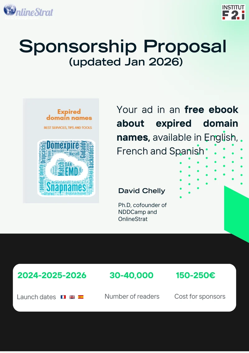 Full page ad in 2 expired domain names ebooks (FR/EN/ES)