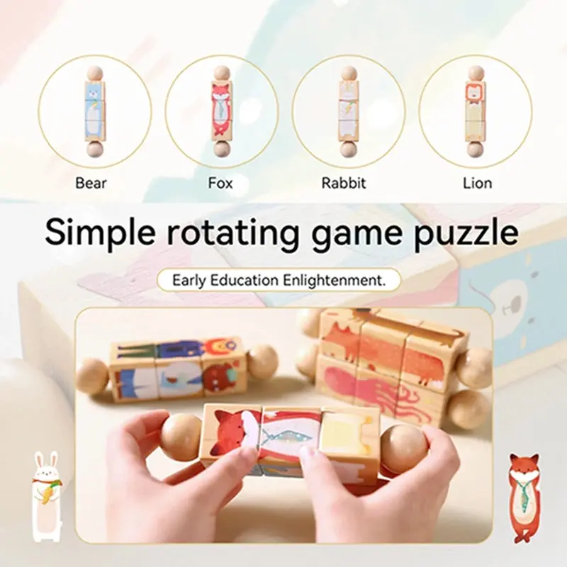Jouet en Bois Éducatif Animaux - Puzzle Rotatif et Éveil Sensoriel