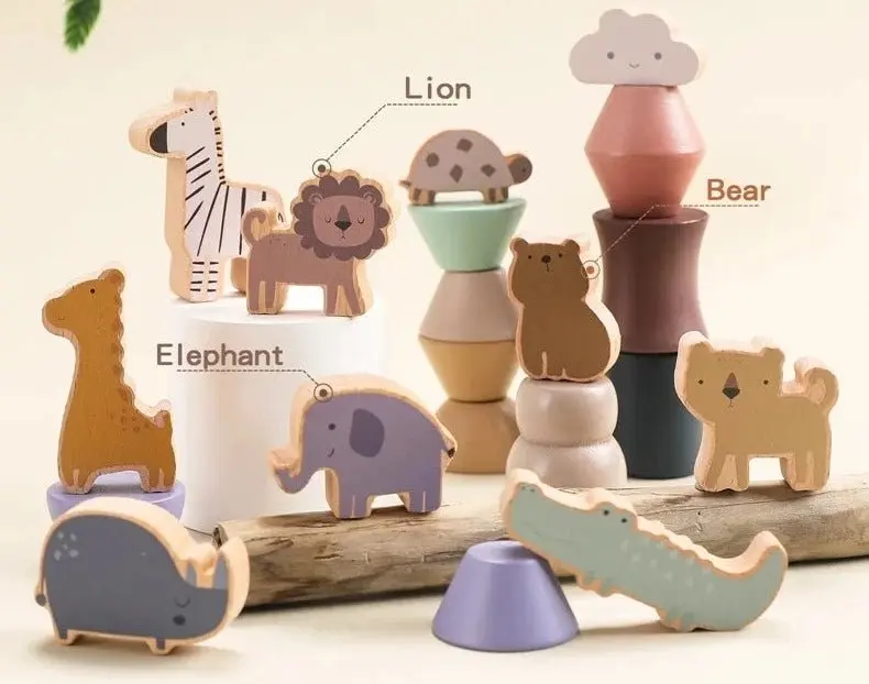 Jeu d'équilibre Montessori en bois avec blocs animaux pour enfants