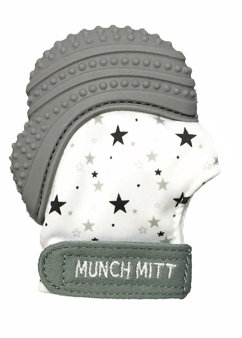 Munch Mitt Baby Teething Mitten Grey / Moufles de dentition grises pour bébé