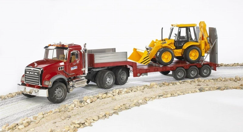 Bruder Mack Granite Flatbed Truck with Loader Backhoe / Camion Plateau en Granit avec Chargeuse-pelleteuse (Montreal, In-Store or Pickup ONLY/En magasin ou ramassage seulement)