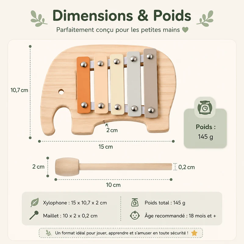 Jeux Montessori 1 an | Petit Elephant Xylophone – Éveil musical en bois