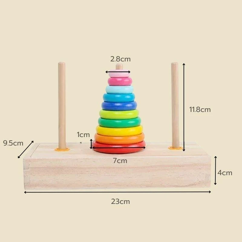 Anneaux Montessori sur Tige en Bois | Tour de Hanoï – Logique & Motricité