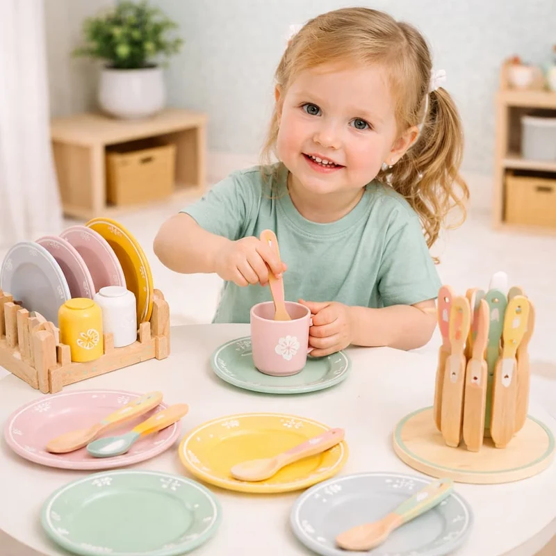 Jeux Montessori en Bois | La Vaisselle de Maman - Jeu de Rôle & Autonomie