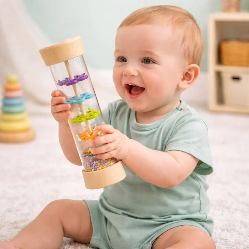 Jouet Bébé Montessori | Hochet Perles Arc-en-Ciel – Éveil Sensoriel & Apaisement