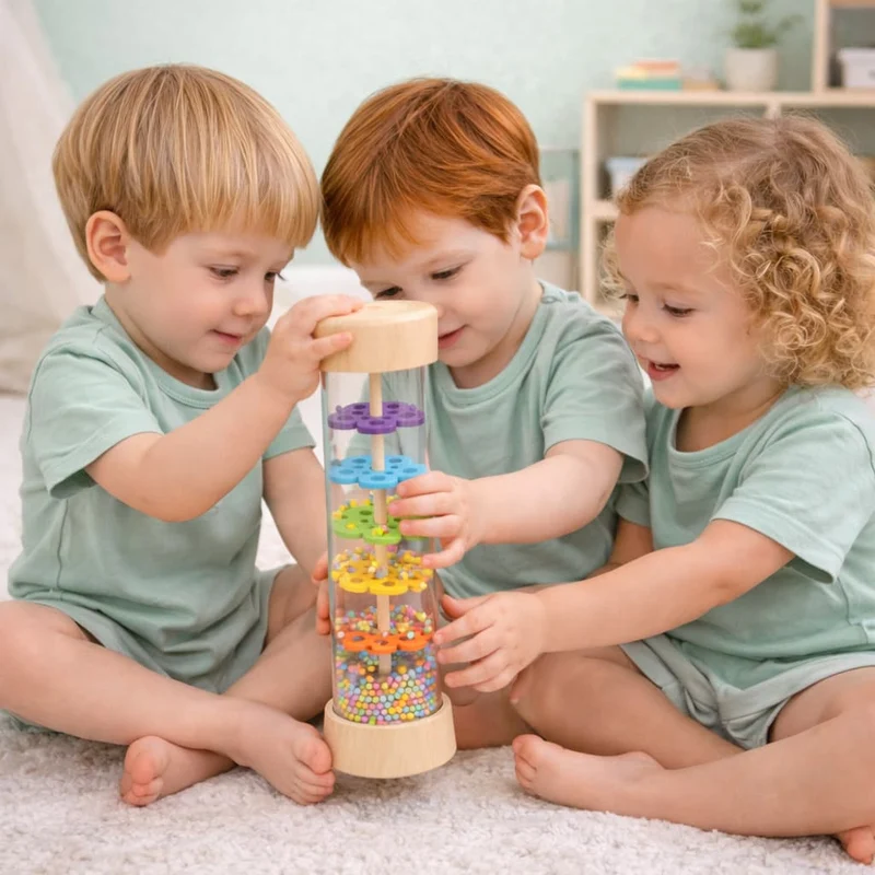 Jouet Bébé Montessori | Hochet Perles Arc-en-Ciel – Éveil Sensoriel & Apaisement