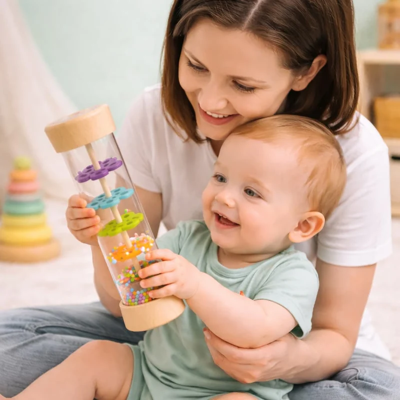 Jouet Bébé Montessori | Hochet Perles Arc-en-Ciel – Éveil Sensoriel & Apaisement
