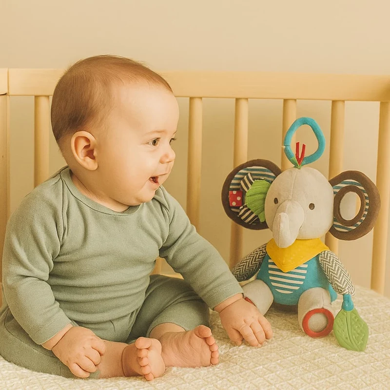 Jouet Montessori Bébé | Peluche Sensorielle Éléphant – Éveil Doux dès la Naissance