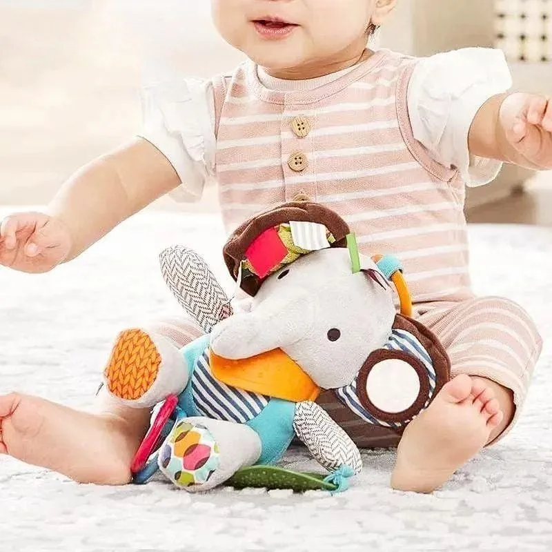 Jouet Montessori Bébé | Peluche Sensorielle Éléphant – Éveil Doux dès la Naissance