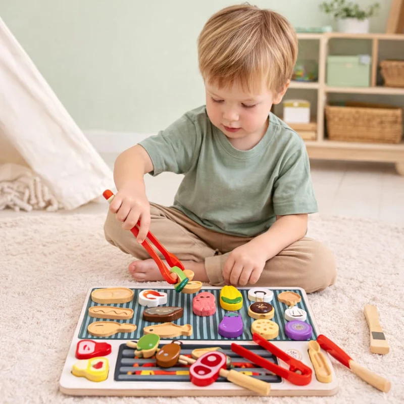 Planche Montessori en Bois | Mon Barbecue BBQ – Jeu d’Imitation & Autonomie