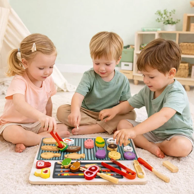 Planche Montessori en Bois | Mon Barbecue BBQ – Jeu d’Imitation & Autonomie