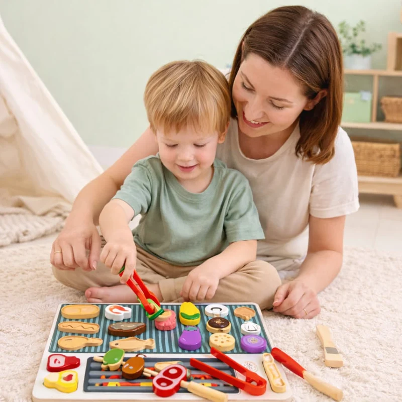 Planche Montessori en Bois | Mon Barbecue BBQ – Jeu d’Imitation & Autonomie