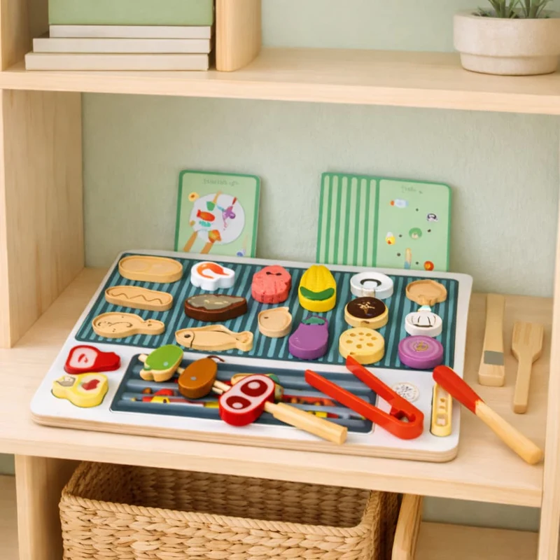 Planche Montessori en Bois | Mon Barbecue BBQ – Jeu d’Imitation & Autonomie