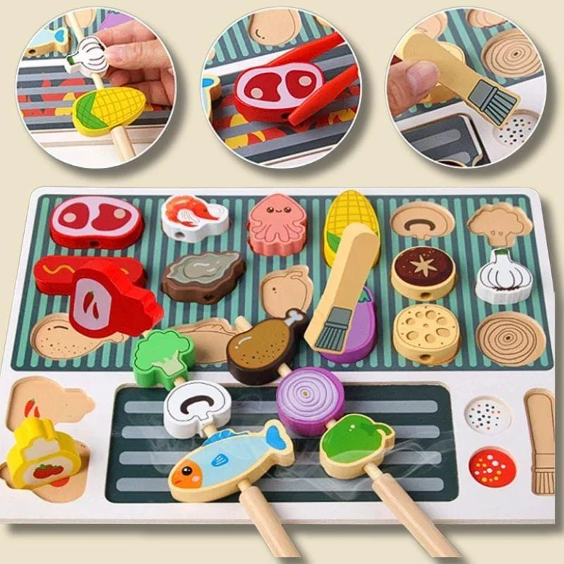 Planche Montessori en Bois | Mon Barbecue BBQ – Jeu d’Imitation & Autonomie