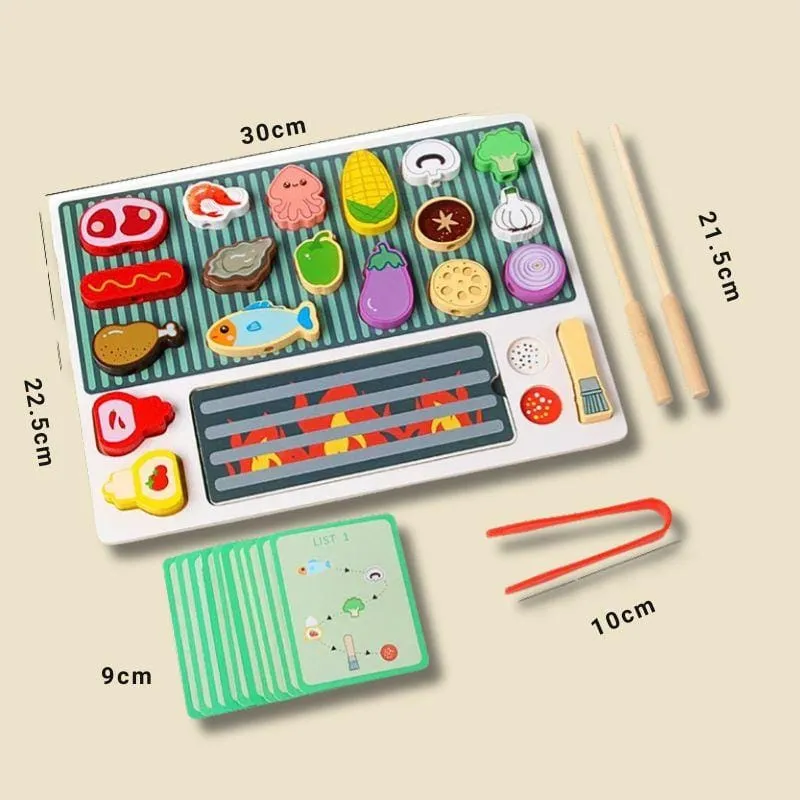 Planche Montessori en Bois | Mon Barbecue BBQ – Jeu d’Imitation & Autonomie