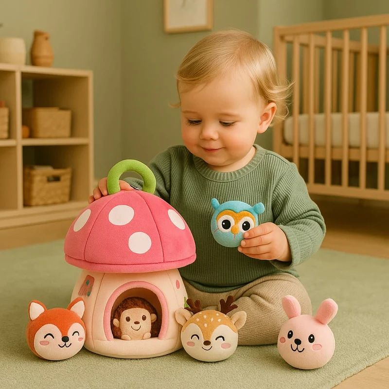 Jouets Montessori Boîte Tissu | La Maison Champignon de Mes Petits Amis – Éveil Sensoriel Bébé