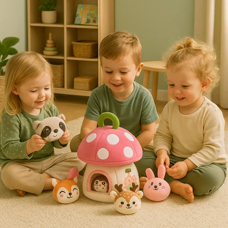 Jouets Montessori Boîte Tissu | La Maison Champignon de Mes Petits Amis – Éveil Sensoriel Bébé