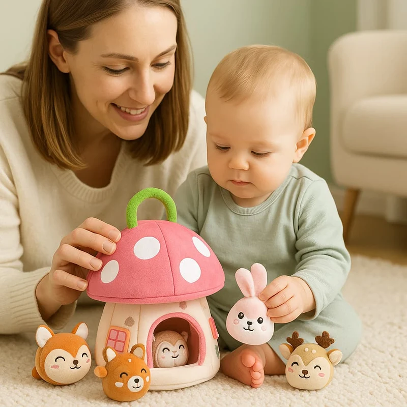 Jouets Montessori Boîte Tissu | La Maison Champignon de Mes Petits Amis – Éveil Sensoriel Bébé