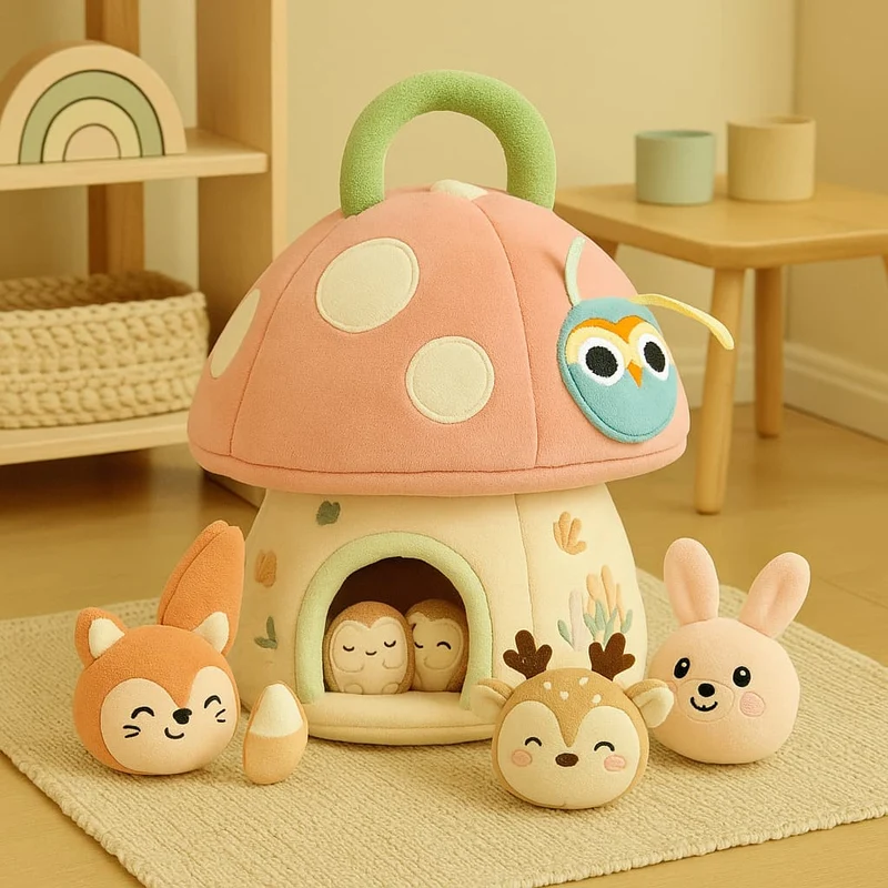 Jouets Montessori Boîte Tissu | La Maison Champignon de Mes Petits Amis – Éveil Sensoriel Bébé