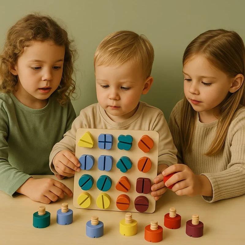 Planche Montessori | Boulons en Bois – Motricité Fine & Logique