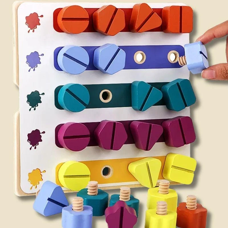 Planche Montessori | Boulons en Bois – Motricité Fine & Logique